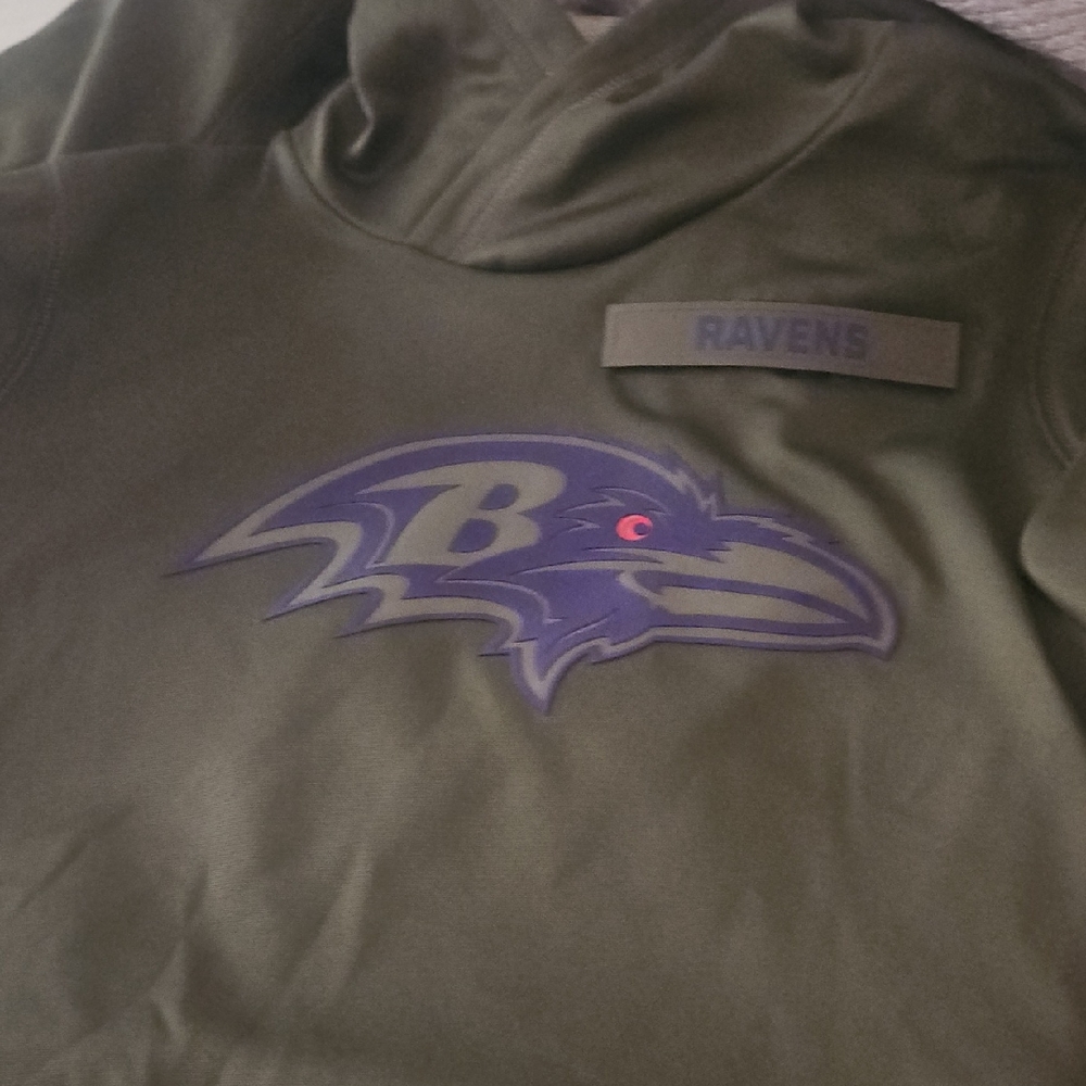 Nike Olive Green Hoodie with Purple Logo Salute To Service Ravens Hoodie
